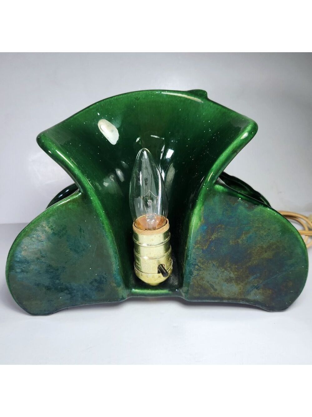 Vintage Ceramic Planter Lamp – Leaping Deer – Mid Century Green Glaze - Picture 7 of 15
